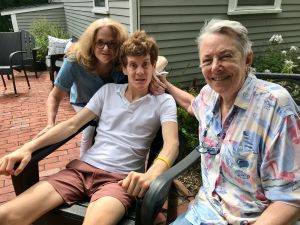 Drew's mom, Drew Smith, and Ginger Irvine visit in Lexington, Massachusetts, summer 2022