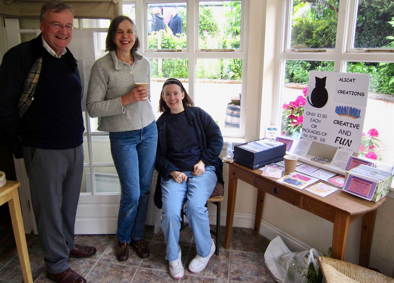 Alex selling cards at Sheila Averbuch’s open garden and plant sale fundraiser, 2014