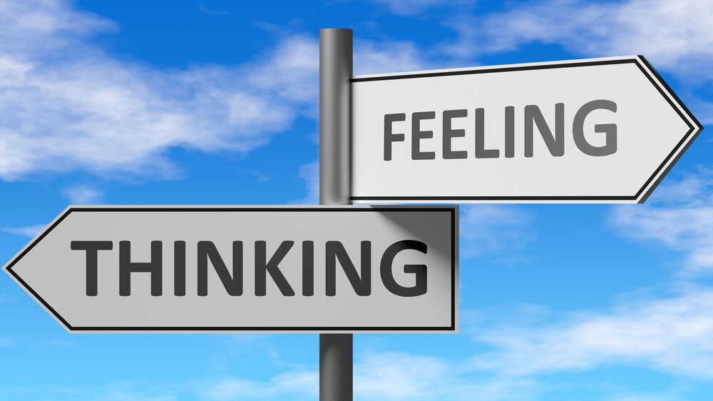 Feeling and thinking signposts pointing in different directions