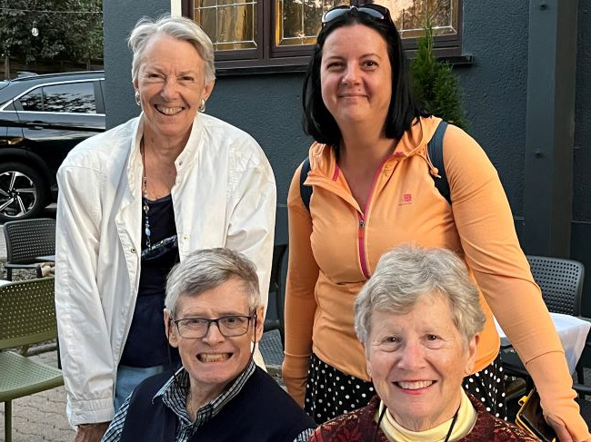 Ginger Irvine, Despina Dinca, Mark Williford, and Joy Willard-Williford in Homburg, Germany at the 11th International Symposium on Neuroacanthocytosis Syndromes, September 2023