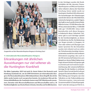 Screen shot of the article published by Michaela Winkelmann in the in the Huntington-Kurier, the German Association for Huntington Support (DHH)'s magazine, December 2023 issue.